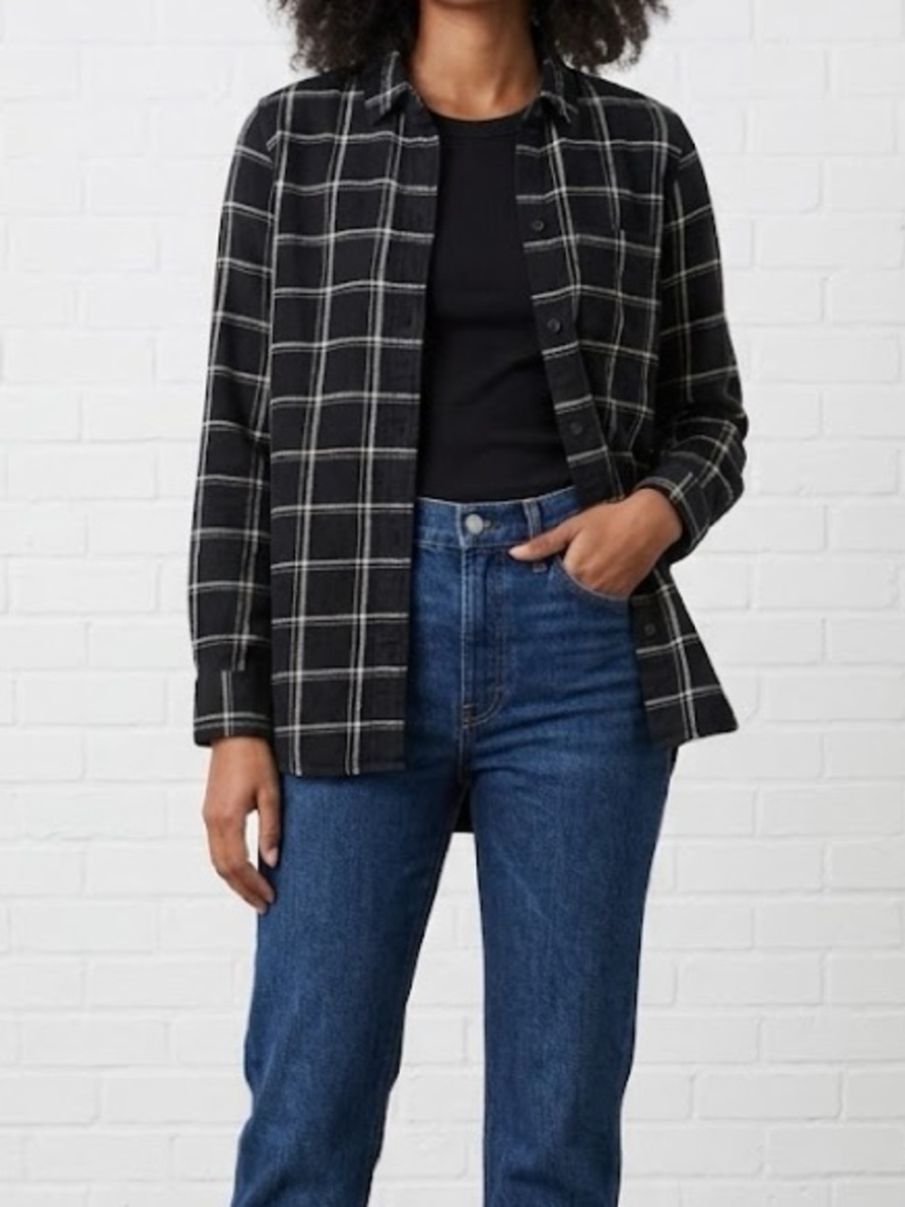 Madewell Classic Fit Black Plaid Flannel Long Sleeve Button Down XXS